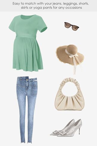 Women's Maternity Tops Short & Long Sleeve Pleated Waist Shirts Pregnancy Clothes in Saudi Arabia