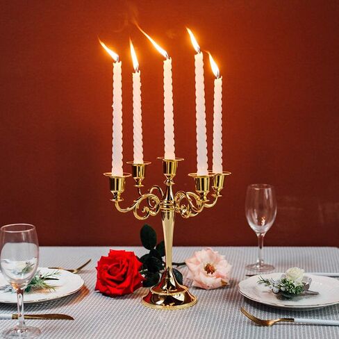 Sziqiqi Candelabra Candlestick Holder for Taper Candles for Wedding Event Candle Centerpiece Home Holiday Decoration, Zinc Alloy 5-stem 10.6in, Gold Finish in Saudi Arabia