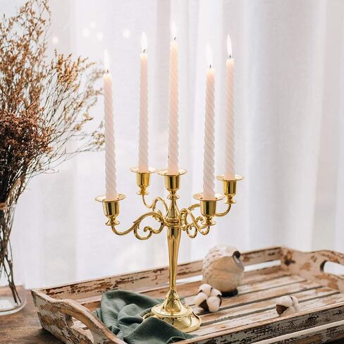 Sziqiqi Candelabra Candlestick Holder for Taper Candles for Wedding Event Candle Centerpiece Home Holiday Decoration, Zinc Alloy 5-stem 10.6in, Gold Finish in Saudi Arabia