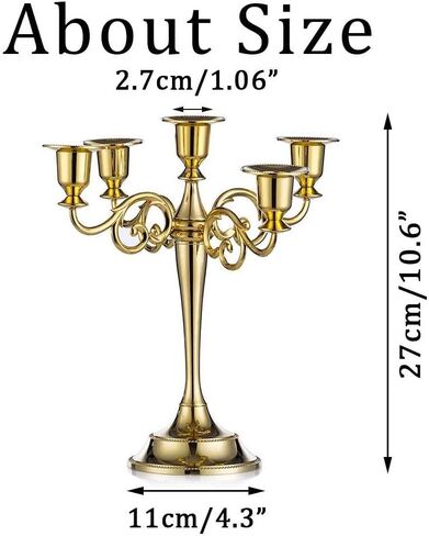 Sziqiqi Candelabra Candlestick Holder for Taper Candles for Wedding Event Candle Centerpiece Home Holiday Decoration, Zinc Alloy 5-stem 10.6in, Gold Finish in Saudi Arabia