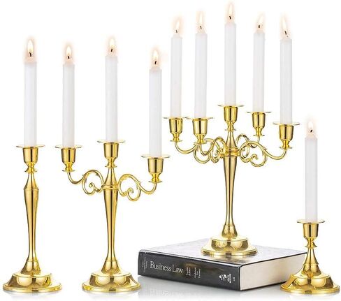 Sziqiqi Candelabra Candlestick Holder for Taper Candles for Wedding Event Candle Centerpiece Home Holiday Decoration, Zinc Alloy 5-stem 10.6in, Gold Finish in Saudi Arabia