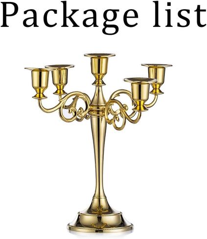 Sziqiqi Candelabra Candlestick Holder for Taper Candles for Wedding Event Candle Centerpiece Home Holiday Decoration, Zinc Alloy 5-stem 10.6in, Gold Finish in Saudi Arabia