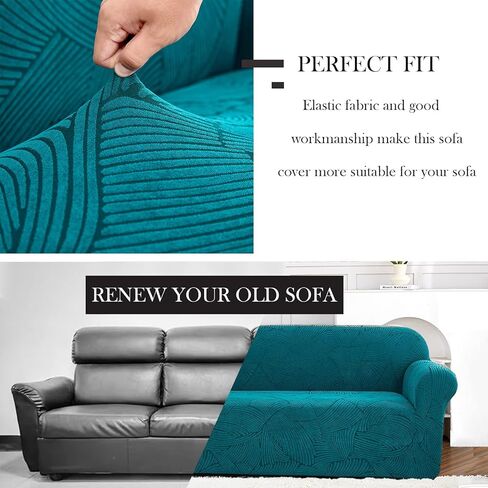 Jacquard Sofa Slipcover Stretch Couch Cover 1-Piece Soft Sofa Cover Washable Furniture Protector with Anti-Slip Foams for Dogs Children Pets (Blue, Large) in Kuwait