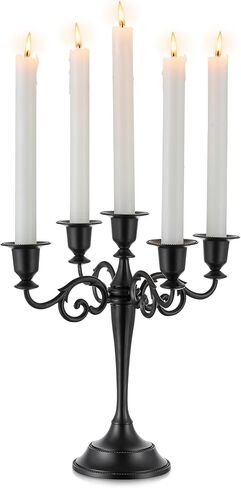Sziqiqi Candelabra Candlestick Holder for Taper Candles for Wedding Event Candle Centerpiece Home Holiday Decoration, Zinc Alloy 5-stem 10.6in, Gold Finish in Saudi Arabia