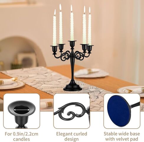 Sziqiqi Candelabra Candlestick Holder for Taper Candles for Wedding Event Candle Centerpiece Home Holiday Decoration, Zinc Alloy 5-stem 10.6in, Gold Finish in Saudi Arabia