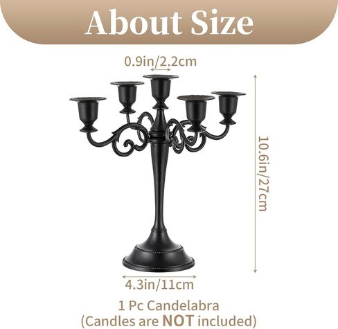 Sziqiqi Candelabra Candlestick Holder for Taper Candles for Wedding Event Candle Centerpiece Home Holiday Decoration, Zinc Alloy 5-stem 10.6in, Gold Finish in Saudi Arabia