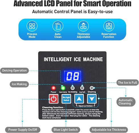 ماكينة صنع الثلج التجارية، ماكينة صنع الثلج بقوة 300 رطل/24 ساعة تحت ماكينة صنع الثلج مع ضاغط بقدرة 500 وات، وتخزين 100 رطل، ومضخة تصريف المياه، وفلتر مياه، ومجارف ثلج متضمنة in Kuwait