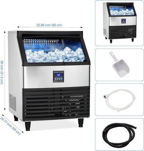 ماكينة صنع الثلج التجارية، ماكينة صنع الثلج بقوة 300 رطل/24 ساعة تحت ماكينة صنع الثلج مع ضاغط بقدرة 500 وات، وتخزين 100 رطل، ومضخة تصريف المياه، وفلتر مياه، ومجارف ثلج متضمنة in Kuwait