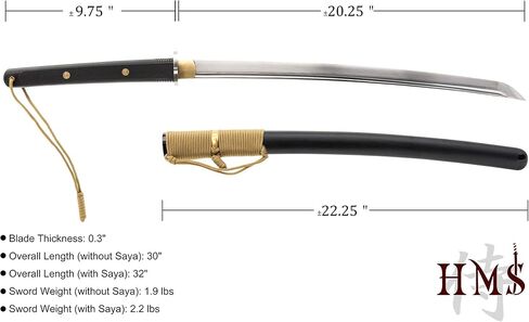 HMS Japanese Tactical Wakizashi Sword, Stainless Steel Tsuba, Hand Forged, Manganese Steel, Sharp in Saudi Arabia