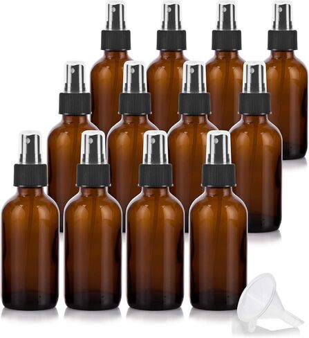 JUVITUS 4 oz Amber Glass Boston Round Bottle with Fine Mist Black Spray (12 pack) + Funnel in Saudi Arabia