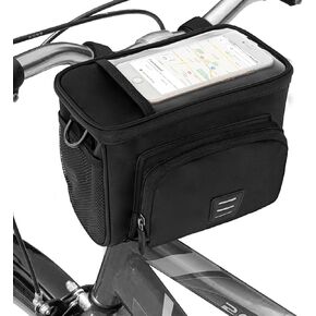Bike Handlebar Bag Insulated Front Bicycle Basket Bag, Waterproof Cooler Storage Pouch,Front Phone Bag with Touch Screen Fit Phone Below 6.5 Inch