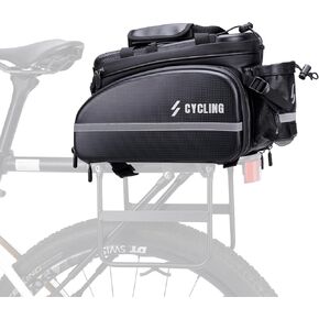 ROCKBROS Bike Rack Bag Bike Trunk Bag, Waterproof Carbon Leather Bicycle Rear Seat Cargo Bag, Expandable Bike Pannier with Water Bottle Holder, 3 in 1 Multifunctional Handbag