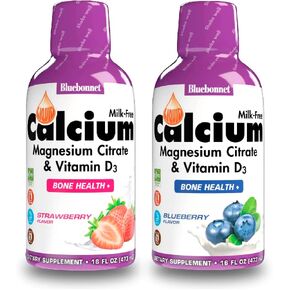 Bluebonnet Nutrition Liquid Calcium Citrate Magnesium Citrate, Vitamin D3- Bundle of Blueberry Flavor and Strawberry Flavor, 2 Bottle of 16 Fl Oz each (32 Fl Oz TOTAL)