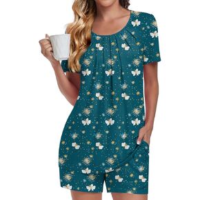 Anymeet Summer Womens Pajama Sets Short Sleeve Soft Casual 2 Piece Ladies Pjs Set Spring Sleepwear with Pockets