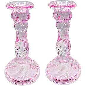 Clear Glass Taper Candle Holders, Clear Crystal Glass Candlesticks Holders for Fancy Table Decor Wedding Celebration Centerpiece Taper Candles Holder 6.4" Tall, Pack 2