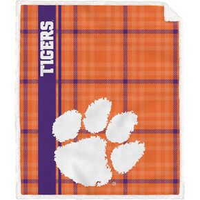 NCAA Vertical Plaid Sherpa Flannel Fleece Blanket