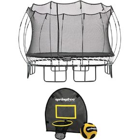 Springfree Trampoline Kids Outdoor Square Trampoline w/Enclosure & Outdoor Jumping Basketball Game FlexrHoop Accessory