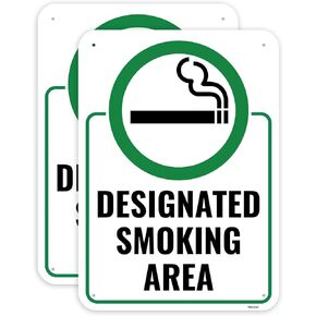 2PC Designated Smoking Area Sign, 14 x 10 Inches - Aluminum