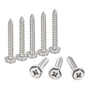 uxcell Phillips Hex Washer Self Tapping Screws, M5 x 25mm 304 Stainless Steel Hex Flange Sheet Metal Screw 10pcs