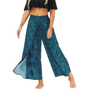 Womens Boho Print Slit Wide Leg Pants Causal Hippie Bohemian Palazzo Pants Workout Yoga Pants Summer Beach Pants