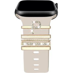 Decorative Rings Loops Compatible with Apple Watch Silicone Bands Charms 49mm 45mm 44mm 42mm 41mm 40mm 38mm iWatch Series 9 8 7 6 5 4 3 2 1 SE 2 Ultra 2 Diamond Charms Accessories (No Band)
