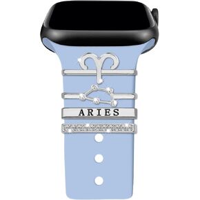 12 Constellations Decorative Rings Compatible with Apple Watch Silicone Bands Charms 49mm 45mm 44mm 42mm 41mm 40mm 38mm iWatch Series 8 7 6 5 4 3 Metal Diamond Charms Accessories (No Band)
