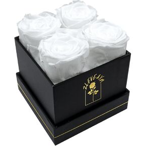 4 Pcs Fresh Preserved Roses in a Box Forever Real Flowers Birthday Valentine's Day Gifts Eternal Love for Her Women Mom(Black, Black Box)