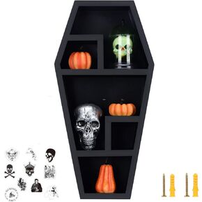 Coffin Shelf - Large - Gothic Decor for Display or Storage - 20X10X4 Inches -Wooden Shelf for Tabletop or Wall Hanging- Hardware Included- Black