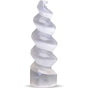 Selenite Crystal Spiral Tower, Natural Moroccan Healing Crystals for Meditation & Anxiety Relief - Best for Home Decor & Yoga, Ideal Gift, White - 15cm