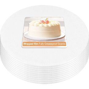 Thin Cake Drum 12 Inch (10 Pack) | 0.25" Thick Cake Rounds | Sturdy, Seamless & Greaseproof Cake Circles For Presenting Heavy Cakes