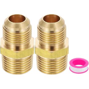 PATIKIL 1/2" Flare to 1/2" NPT Male Half-Union Brass Pipe Fitting Set, 2Pcs Brass Couples Tube Fittings Tubing Thread Adapter Pipe Connector with PTFE Tape for Refrigeration, Air, Gas Line
