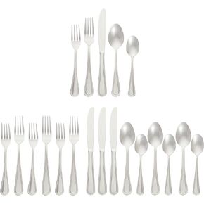 Amazon Basics 20-Piece Stainless Steel Crown Flatware Set, Service for 4, Silver