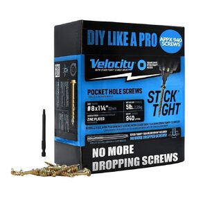 Velocity Pocket Hole Screws – Washer Head with Square Drive & 3" Driver Bit, Zinc Plated Screws for Wood, Coarse Thread Indoor Screw Kit, Pocket Hole Wood Screws, 1LB Pocket Screws (Size #8 x 1-1/4)