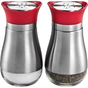 MITBAK Salt and Pepper Shakers (2-Pc. Set) Modern Stainless-Steel w/Clear Glass Bottom | Compact Cooking, Kitchen and Dining Room Use | Classic, Refillable Design (Black)