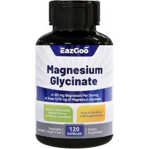 Magnesium Glycinate Capsules Supplement, High Absorption Magnesium Glycinate Supplement, 380 mg Magnesium Supplement, Non-GMO No Gluten, 120 Capsules