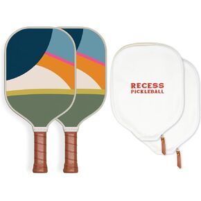 Recess Pickleball Paddles Set of 2 Paddles with 3, 40-Hole Pickle Balls - Fiberglass Surface, Honeycomb Core - Sweatproof Foam Comfort Grip - Canvas Cover & Silicone Grip Ring - USAPA Approved in Saudi Arabia