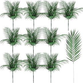 100 Pcs 25 Inch Artificial Palm Leaves Decor Large Tropical Faux Plants Plastic Palm Fronds Fake Palm Branches Palm Tree Leaves for Palm Sunday Palm Tree Vase Jungle Beach Party Wedding Decoration