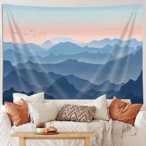 Aesthetic Blue Tapestry Abstract Mountain Nature Landscape Tapestry Neutral Wall Art Poster Blue Mountains Modern Colorful Small Scenery Tapestry for Bedroom Living Room Dorm 60X40