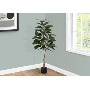 Monarch Specialties I 9514 Artificial Plant, 52" Tall, Rubber Tree, Indoor, Faux, Fake, Floor, Greenery, Potted, Real Touch, Decorative, Green Leaves, Black Pot
