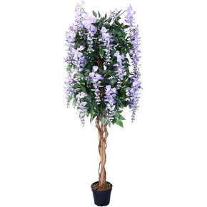 AMERIQUE 5 Feet Gorgeous Blooming Wisteria Artificial Tree, Lavender, Pre-Potted with Nursery Pot, Real Touch Tech.