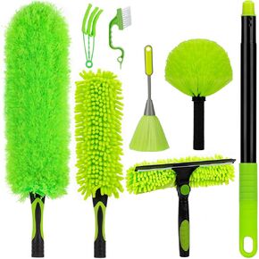 15Foot High Reach Dusters for Cleaning with 7.8 FT Extension Pole, Duster Kit with Cobweb Duster, Ceiling Fan Ceaner Duster, Blind Duster and Window Squeegee