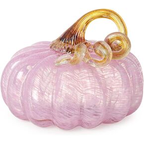 LONGWIN Hand Blown Glass Orange Pumpkin Figurines 4.2 x 5.7 Inch Crystal Fake Pumpkin Collectible Figurine Home Decorations for Tabletop/Halloween/Thanksgiving, Fall Harvest Decor
