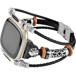 Bands Compatible for Fitbit Sense/Fitbit Versa 3, Genuine Vintage Leather Strap Bracelet Replacement Wristband for Men & Women