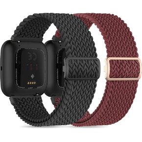 2 Pack Braided Elastic Nylon Wristbands Compatible with Versa 2/Versa/Versa Lite/Versa SE, Adjustable Comfortable Skin-friendly Replacement Band Woven Nylon Replacement Straps for Women Men