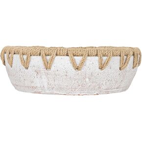 Home & Garden Woven Rim Decorative Bowl White Terracotta & Jute