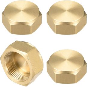 uxcell M18x1.0 Pipe Fitting Cap, Brass Hex Female Thread Hose Connector, for Garden and Outdoor Water Pipes Nozzle Joints, 4Pcs