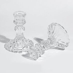 4" Tall Glass Candlestick Holders 2 Pcs Clear Glass Taper Candle Holder Set Crystal Candle Holders for Table Centerpiece, Candle Sticks Holder Decor for Wedding, Thanksgiving, and Valentine's Day