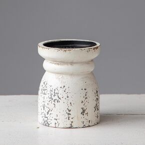 SOFE Rustic Candle Holder for Pillar Candle, Vintage White Wooden Pillar Candle Holder, Farmhouse Antique Candlestick Holder for Dining Table, Coffee Table Centerpiece (4.9" x 4.9" x 6.1")
