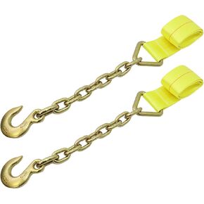Boxer 2 Pack Roll Off Winch Strap 3" x 4' with Chain and Hook End 3/8" – Heavy Duty Container Hook 15,000 Pounds Breaking Strength