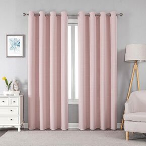 MISS SELECTEX 100% Blackout Textured Linen Window Curtains for Kids Room,Grommet Thermal Insulated Room Darkening Blackout Curtain for Bedroom (52x84, Blush, 2 Panels)